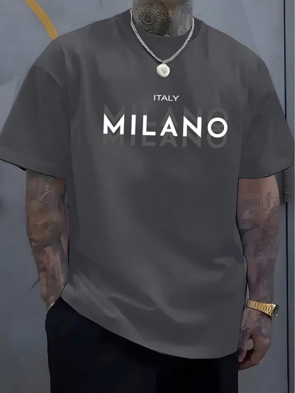 Summer men's 100% pure cotton casual loose fit plus size ITALY MILANO printed comfortable round neck short sleeved T-shirt top - 𝐃𝐔𝐕𝐋𝐀𝐒𝐇𝐎𝐏