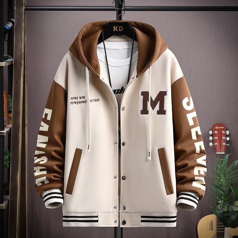 Thick hoodie jacket for boys contrasting colors hooded embroidery heavyweight jacket for teenagers - 𝐃𝐔𝐕𝐋𝐀𝐒𝐇𝐎𝐏