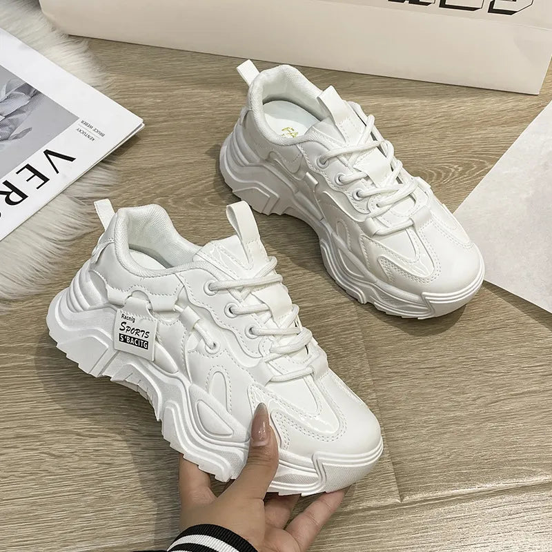 Thick soled women's white single shoes Korean version color blocked lace up height for casual running - 𝐝𝐮𝐯𝐥𝐚𝐬𝐡𝐨𝐩.𝐜𝐨𝐦