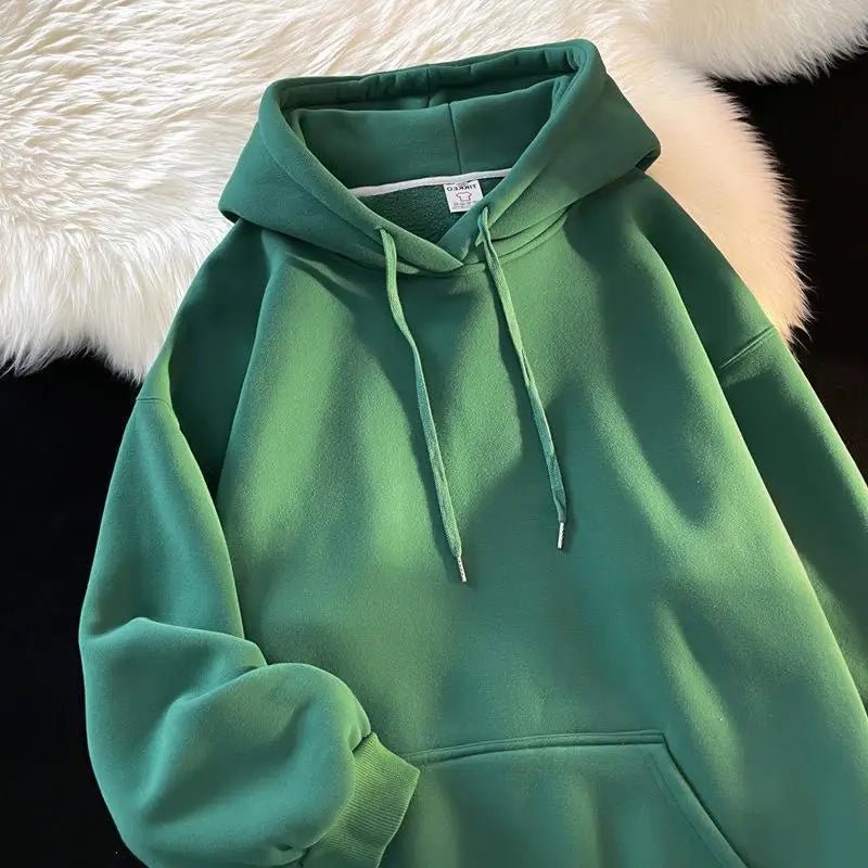 Thickened Fleece Hooded Sweatshirt Men's Solid Color Winter Jacket Korean Style Casual Wear Polyester Fabric Long Sleeve - 𝐃𝐔𝐕𝐋𝐀𝐒𝐇𝐎𝐏