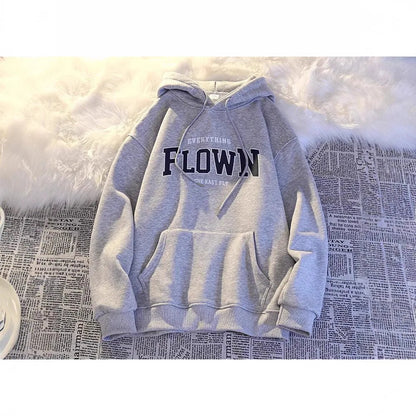 Thickened Fleece Hoodie Women's Autumn Winter American Retro Letter Loose BF Style Casual Jacket Comfortable Polyester Long S... - 𝐃𝐔𝐕𝐋𝐀𝐒𝐇𝐎𝐏