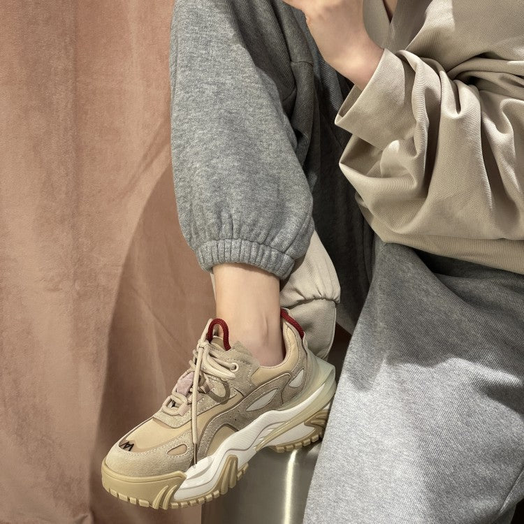 Thin Thick - Soled Spring Shoes New Middle - Heeled Cow Leather Stitching Net Red Sports Casual Shoes - 𝐝𝐮𝐯𝐥𝐚𝐬𝐡𝐨𝐩.𝐜𝐨𝐦