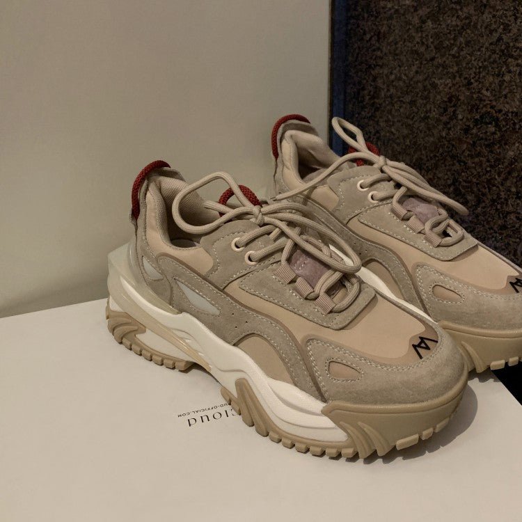 Thin Thick - Soled Spring Shoes New Middle - Heeled Cow Leather Stitching Net Red Sports Casual Shoes - 𝐝𝐮𝐯𝐥𝐚𝐬𝐡𝐨𝐩.𝐜𝐨𝐦