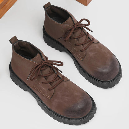 Unisex Height Increasing Leather Boots – Vintage Round Toe Lace - Up Thick Bottom Ankle Shoes for Fall Winter Daily Wear - 𝐃𝐔𝐕𝐋𝐀𝐒𝐇𝐎𝐏