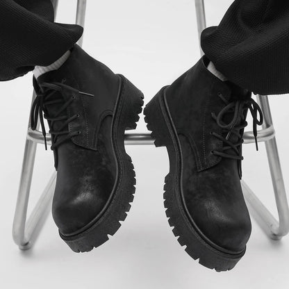 Unisex Height Increasing Leather Boots – Vintage Round Toe Lace - Up Thick Bottom Ankle Shoes for Fall Winter Daily Wear - 𝐃𝐔𝐕𝐋𝐀𝐒𝐇𝐎𝐏