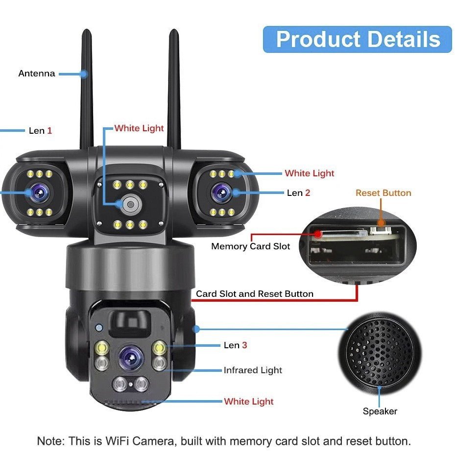 V380 360 - Degree Panoramic 3 - View 3 - Lens Wireless WiFi/4G Solar - Powered Camera Surveillance System - 𝐝𝐮𝐯𝐥𝐚𝐬𝐡𝐨𝐩.𝐜𝐨𝐦