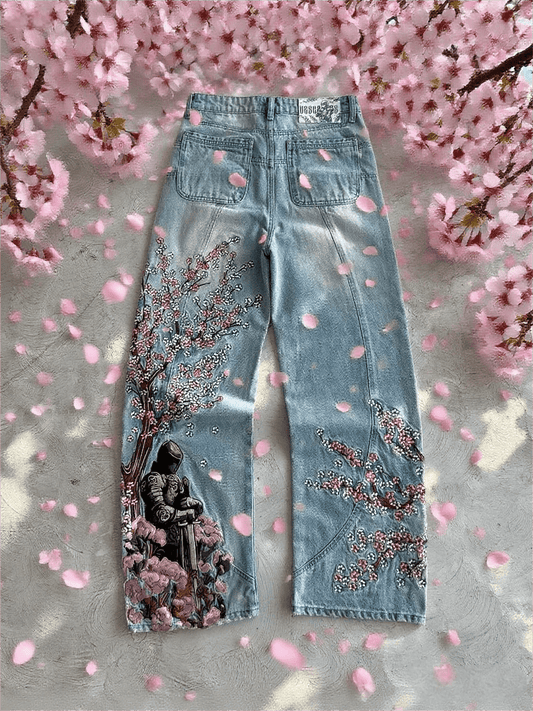 Vintage Cherry Blossom Black Knight Embroidery Jeans Y2k Retro Baggy Straight Denim Pants Blue Wash Jean Men Clothing Streetwear - 𝐝𝐮𝐯𝐥𝐚𝐬𝐡𝐨𝐩.𝐜𝐨𝐦