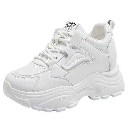 White Platform Women's Sneakers 2024 Spring Lace - Up Thick Bottom Vulcanize Shoes Woman Pu Leather Breathable Sports Shoes Ladies - 𝐃𝐔𝐕𝐋𝐀𝐒𝐇𝐎𝐏
