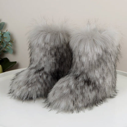Winter Fuzzy Boots Women Shoes Fluffy Fur Snow Boots Plush lining Slip - on Rubber Flat Outdoor Bowtie Warm Ladies Footwear - 𝐝𝐮𝐯𝐥𝐚𝐬𝐡𝐨𝐩.𝐜𝐨𝐦