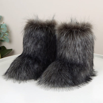 Winter Fuzzy Boots Women Shoes Fluffy Fur Snow Boots Plush lining Slip - on Rubber Flat Outdoor Bowtie Warm Ladies Footwear - 𝐝𝐮𝐯𝐥𝐚𝐬𝐡𝐨𝐩.𝐜𝐨𝐦
