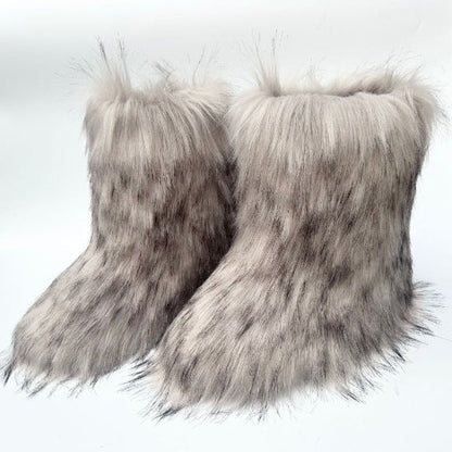 Winter Fuzzy Boots Women Shoes Fluffy Fur Snow Boots Plush lining Slip - on Rubber Flat Outdoor Bowtie Warm Ladies Footwear - 𝐝𝐮𝐯𝐥𝐚𝐬𝐡𝐨𝐩.𝐜𝐨𝐦