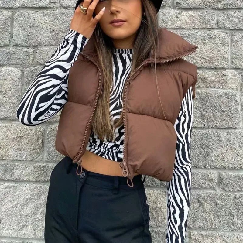 Winter Short Down Sleeveless Vest Women Warm Stand Collar Zipper Jacket Casual Fashion Quilted Cropped Coats Street Outerwears - 𝐝𝐮𝐯𝐥𝐚𝐬𝐡𝐨𝐩.𝐜𝐨𝐦