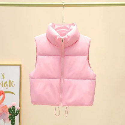 Winter Short Down Sleeveless Vest Women Warm Stand Collar Zipper Jacket Casual Fashion Quilted Cropped Coats Street Outerwears - 𝐃𝐔𝐕𝐋𝐀𝐒𝐇𝐎𝐏