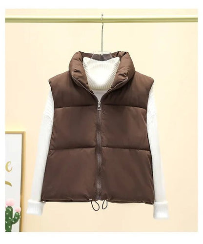 Winter Short Down Sleeveless Vest Women Warm Stand Collar Zipper Jacket Casual Fashion Quilted Cropped Coats Street Outerwears - 𝐝𝐮𝐯𝐥𝐚𝐬𝐡𝐨𝐩.𝐜𝐨𝐦
