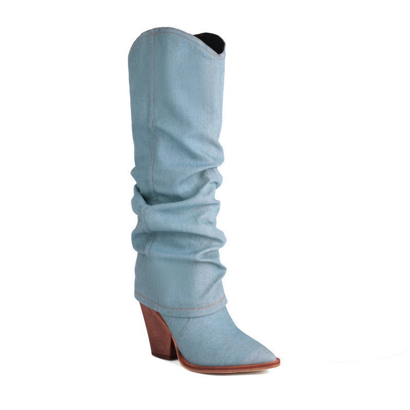 Women's autumn winter retro western cowboy pointed boots thick heel high knight boots - 𝐝𝐮𝐯𝐥𝐚𝐬𝐡𝐨𝐩.𝐜𝐨𝐦