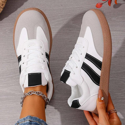 Women's Fashion Wine Red Flat Sneakers 2026 Spring White Striped Thick Sole Casual Shoes Woman Light Streetwear Vulcanize Shoes - 𝐃𝐔𝐕𝐋𝐀𝐒𝐇𝐎𝐏