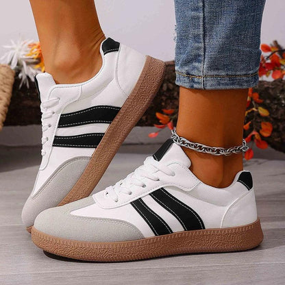 Women's Fashion Wine Red Flat Sneakers 2026 Spring White Striped Thick Sole Casual Shoes Woman Light Streetwear Vulcanize Shoes - 𝐃𝐔𝐕𝐋𝐀𝐒𝐇𝐎𝐏