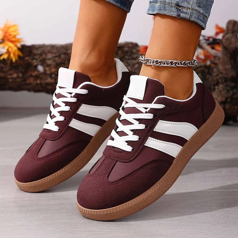 Women's Fashion Wine Red Flat Sneakers 2026 Spring White Striped Thick Sole Casual Shoes Woman Light Streetwear Vulcanize Shoes - 𝐃𝐔𝐕𝐋𝐀𝐒𝐇𝐎𝐏