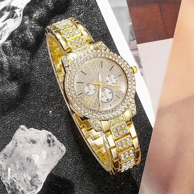 Women's Quartz Watch Gold Luxury Women Ring Necklace Earring Rhinestone Fashion Wristwatch Casual Ladies Watches Jewelry Set - 𝐝𝐮𝐯𝐥𝐚𝐬𝐡𝐨𝐩.𝐜𝐨𝐦