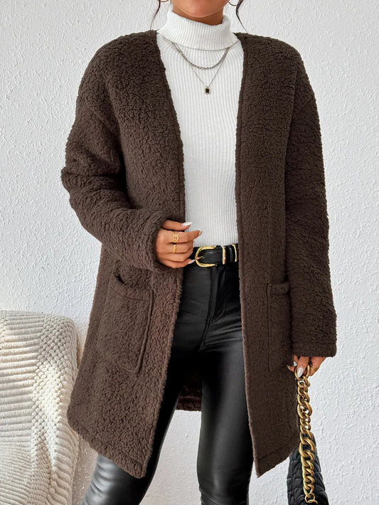 Women's solid color pocket long sleeved thick autumn and winter jacket - 𝐃𝐔𝐕𝐋𝐀𝐒𝐇𝐎𝐏