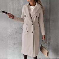 Women's Spring Fashion Wool CoatSolid Color Long Sleeve Double - Breasted Patch Pocket Versatile Outerwear - 𝐃𝐔𝐕𝐋𝐀𝐒𝐇𝐎𝐏